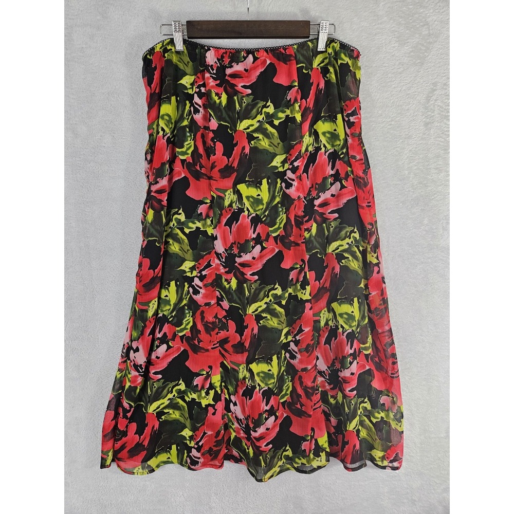 Notations Black Green Red Floral Skirt 1X Chiffon Ruffle Y2k Romantic Classic